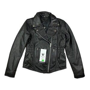Viking Cycle Women's Black Leather Cruise Moto Motorcycle Jacket Size XS NWT